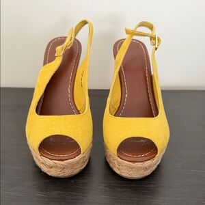 Brash Yellow Espadrille Wedge Sandals